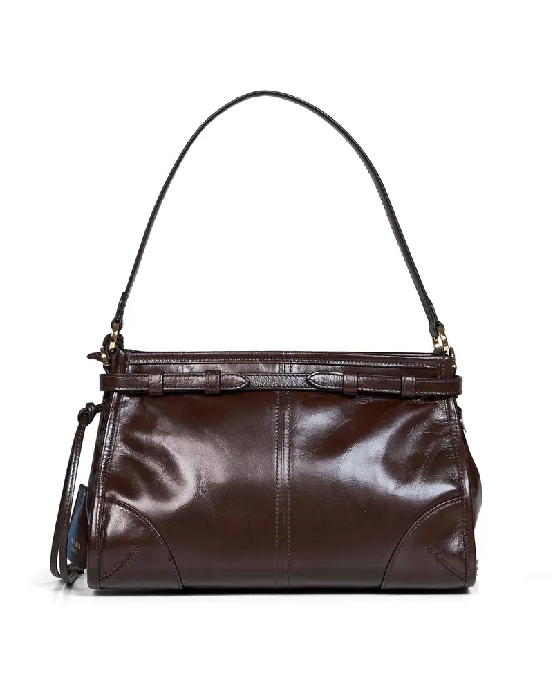 Prada Women's Handbag Bonnie Dark Brown Calf Leather Handbags Hand Bags Brown