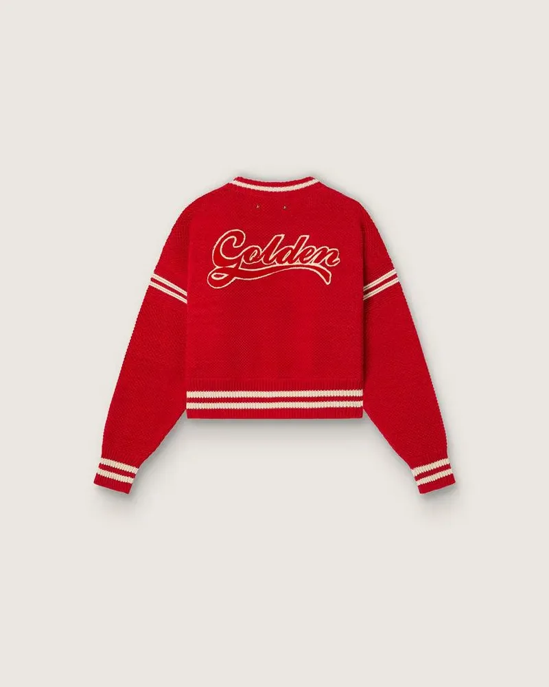 Golden Goose Striped Wool-Blend Sweatshirt — Red Red