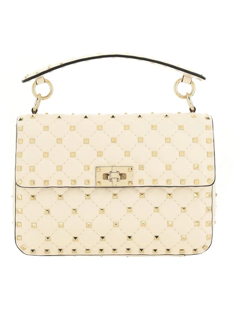 Valentino Garavani Women's Handbag Rockstud Spike Light Ivory Lamb Leather Handbags Hand Bags Beige