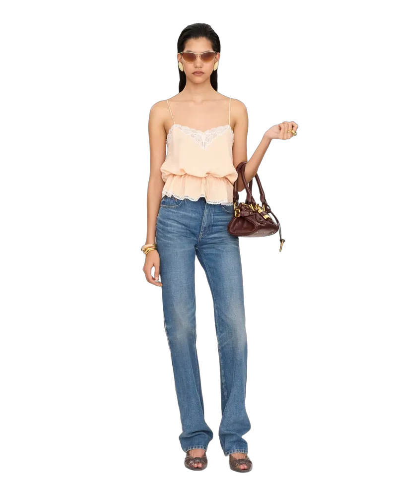 Chloé Women's Débardeur Floral Rose À Dentelles Pink Tank Tops Pink