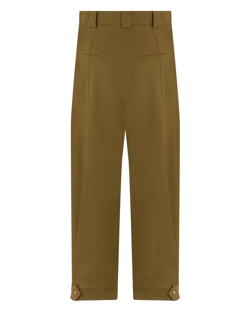 Max Mara Women's Trousers High-Waist Straight Khaki Cotton Khaki