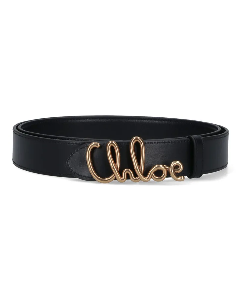 Chloé Women's Logo-Embellished Calf Leather Belt Black Black