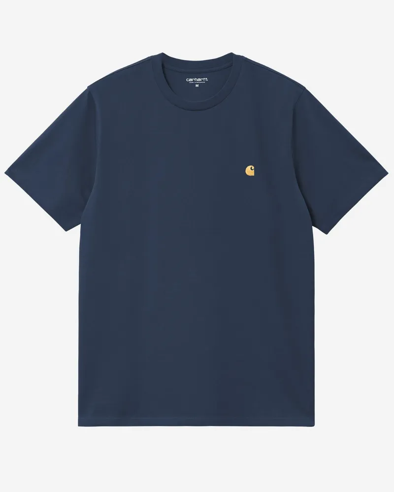 Carhartt WIP Men's Cotton T-Shirt With Logo Navy Combed Single Jersey T-Shirts And Polos Navy