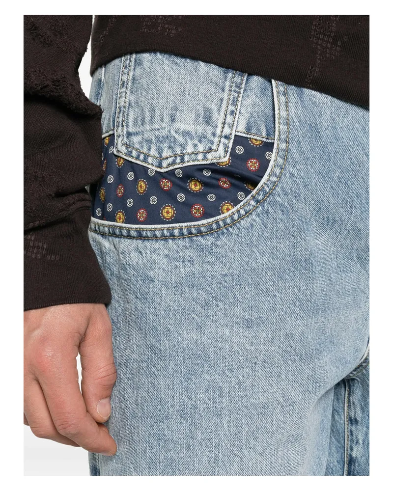 Maison Margiela Acid-Wash with Paisley-Print Insert Jeans — Blue Blue