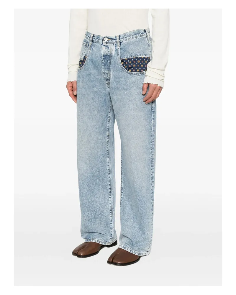 Maison Margiela Acid-Wash with Paisley-Print Insert Jeans — Blue Blue