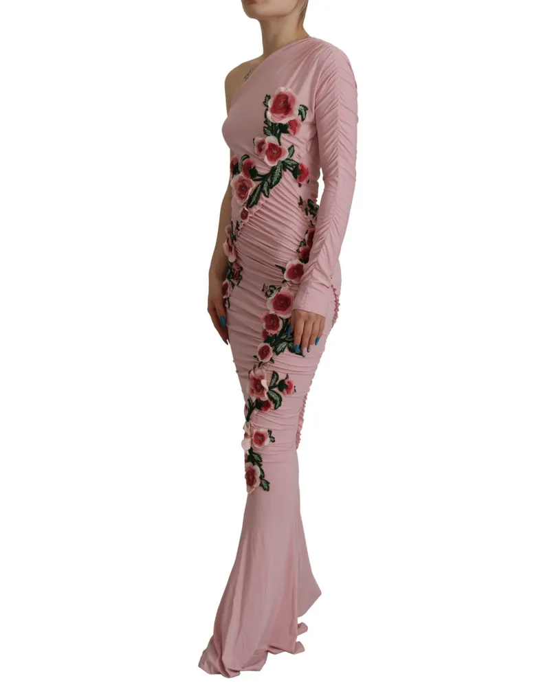 Dolce & Gabbana Women's Pink Flower Embellished One Shoulder Dress Rayon Elastane Pink