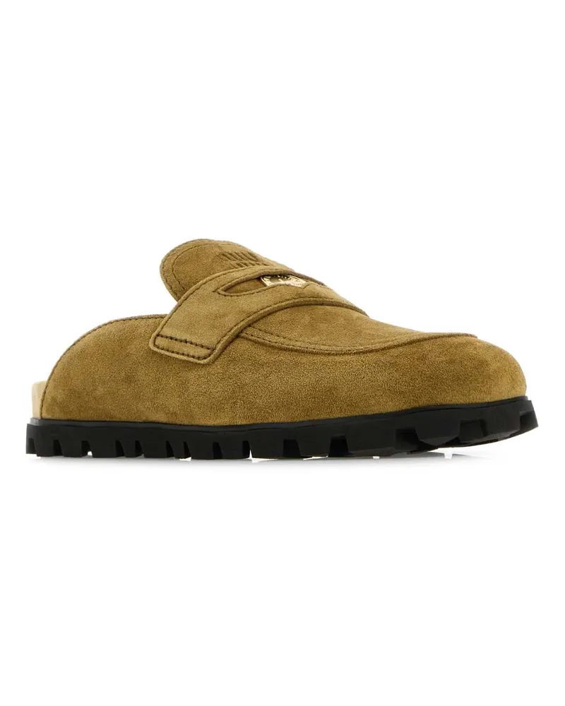 Miu Miu Women's Olive Green Suede Slippers Oliva Flat Shoes Green