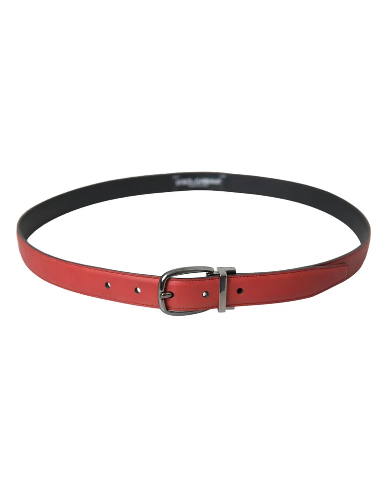 Dolce & Gabbana Red Leather Silver Metal Buckle Belt Men Calfskin Red