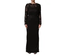 Women's Black Floral Lace Sheath Long Maxi Dress Nylon Cotton Viscose