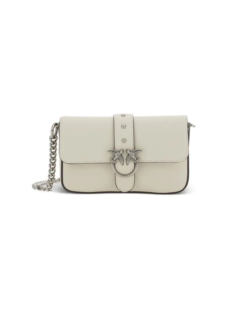 Pinko Love One Slouchy Calfskin Leather Crossbody Bag — White White