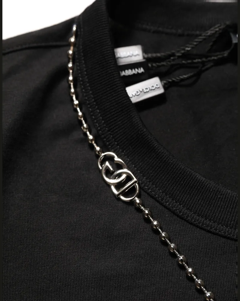 Dolce & Gabbana Men's Black Dog Tag Short Sleeve Crewneck T-Shirt Cotton Black