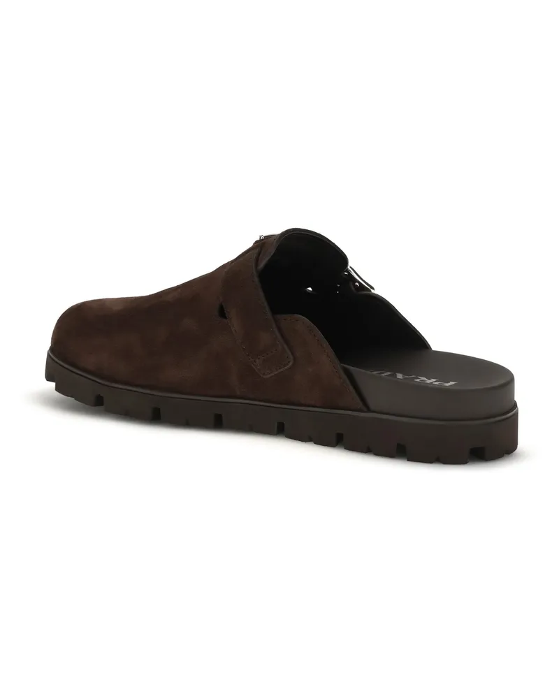 Prada Men's Suede Mules Dark Brown Calf Leather Sandal Brown