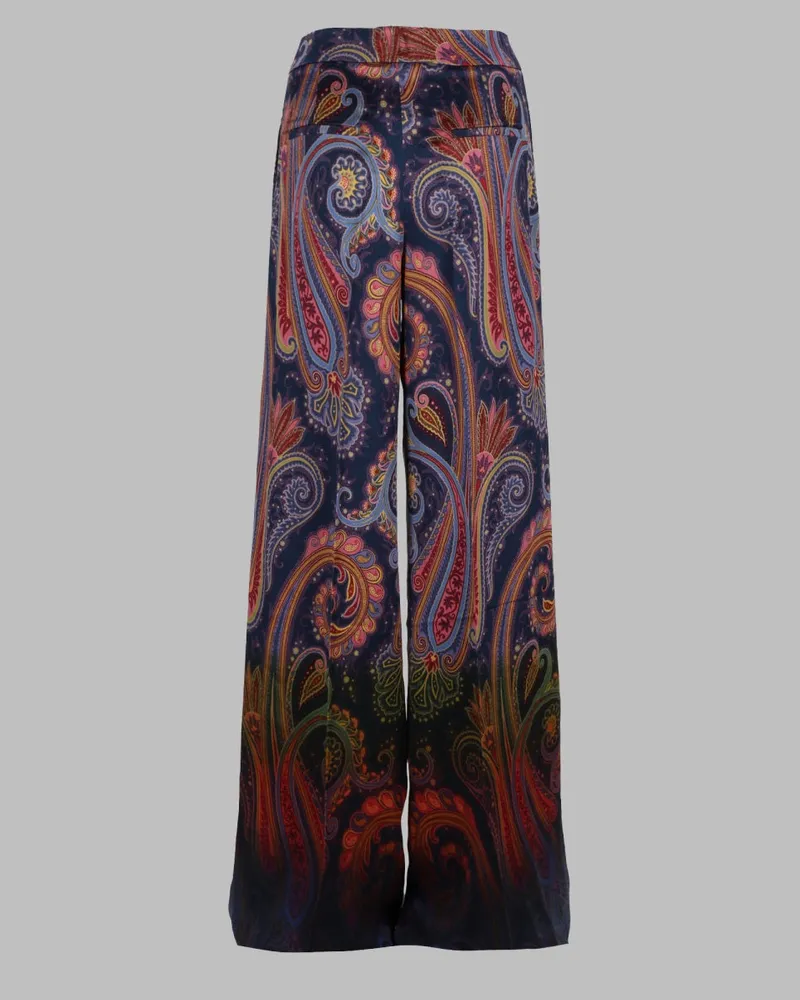 Etro Paisley Print Envers Satin Trousers — Navy Navy