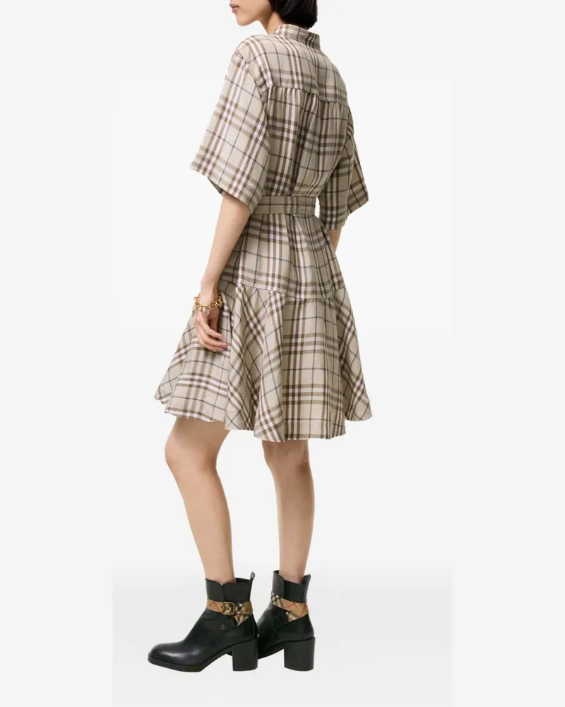 Burberry Burberry Check Linen Blend Dress — Beige Beige