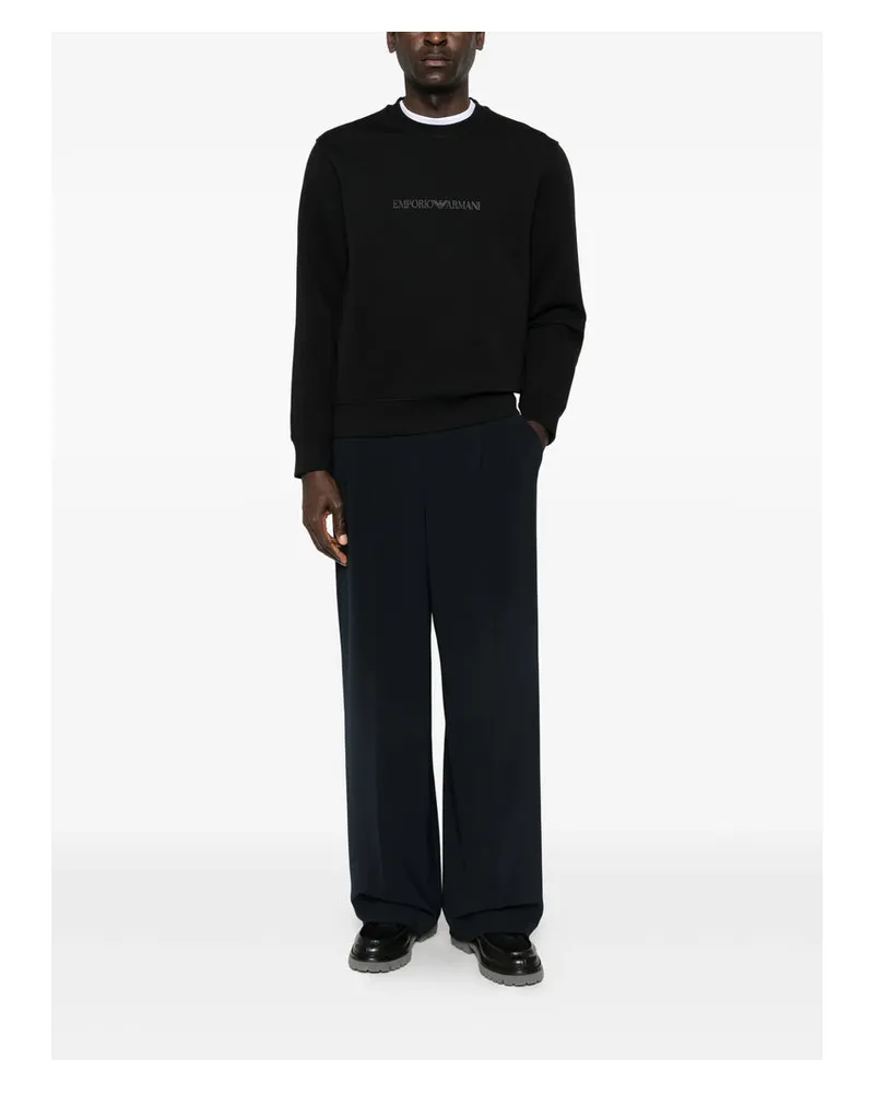 Emporio Armani Logo-Embroidered Crew Neck Sweatshirt — Black Black
