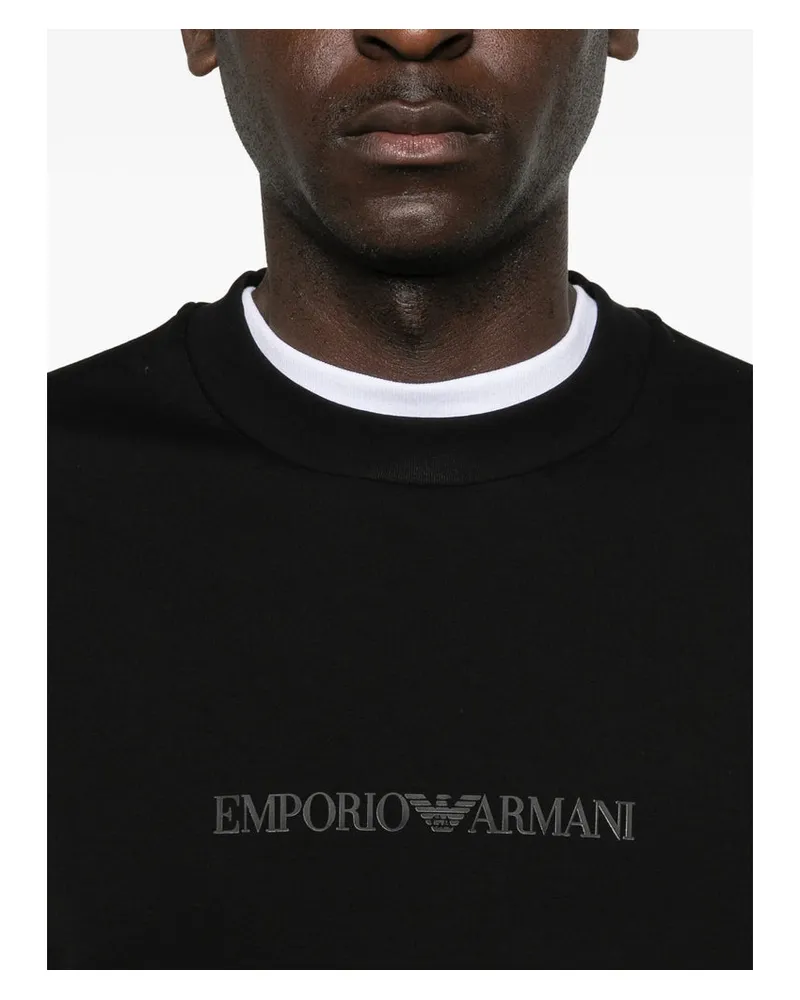 Emporio Armani Logo-Embroidered Crew Neck Sweatshirt — Black Black