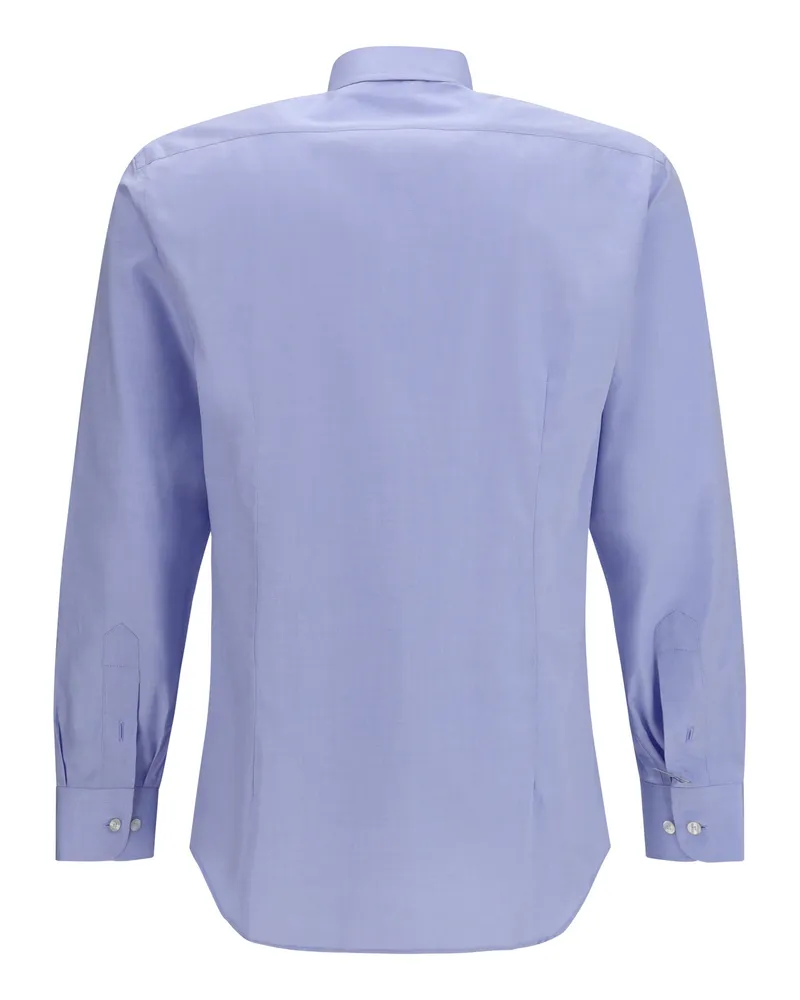 Etro Men's Roma Cotton Shirt With Pegaso Logo Azzurro Blue