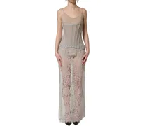 Women Gray Lace Corset Style Bodice Maxi Dress