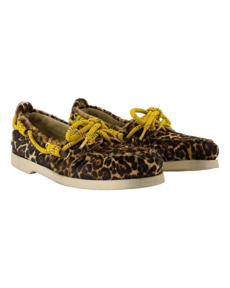 Golden Goose Women's Boat Moccasins -  Leather Leopard Brown Cowhide Shoes Flat-Shoes Brown