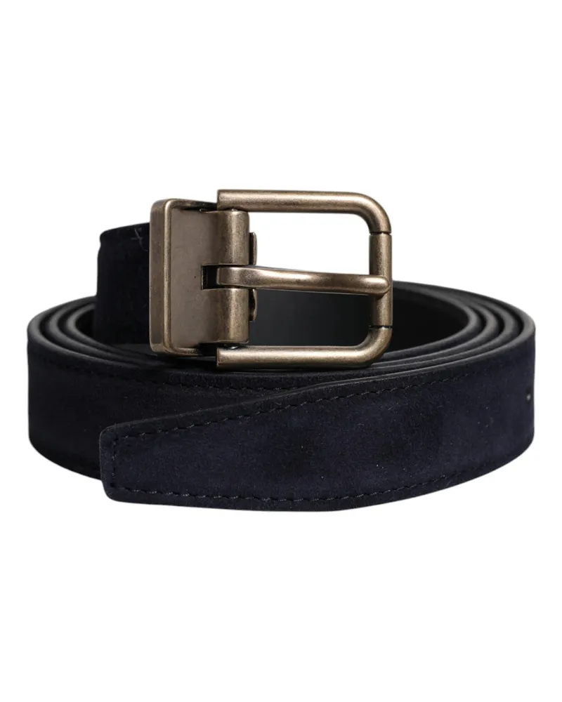Dolce & Gabbana Men's Black Goat Leather Metal Buckle Classic Belt Black