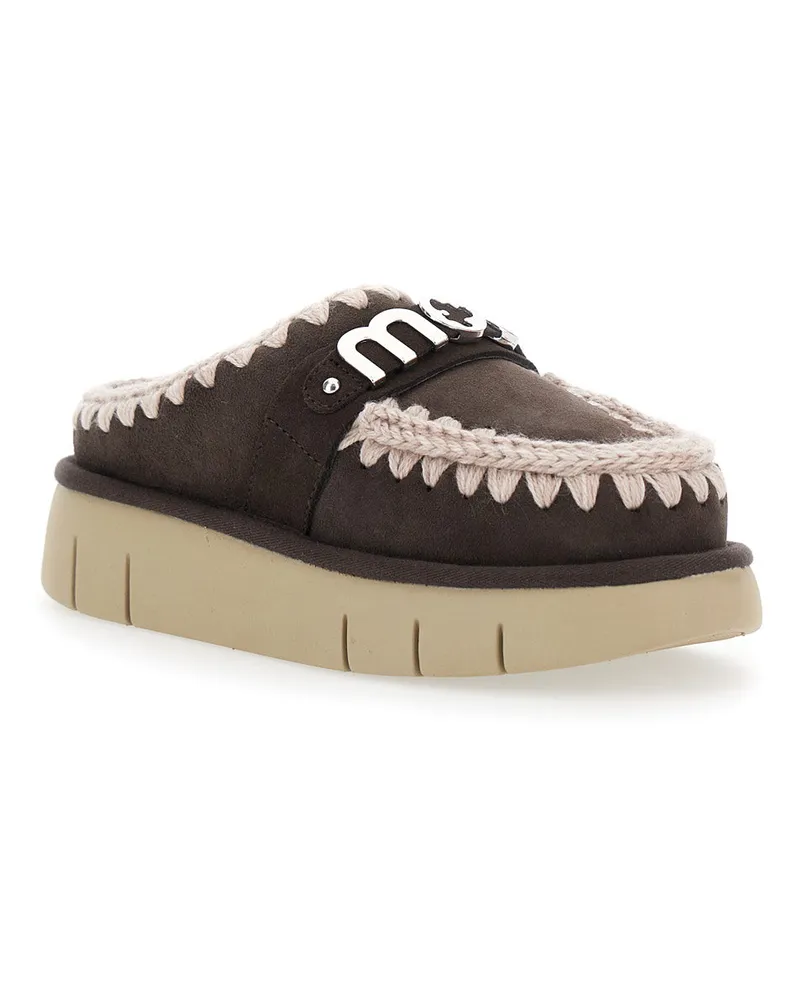 Mou Women's Bounce Brown Leather Mules With Logo Sheep Brown