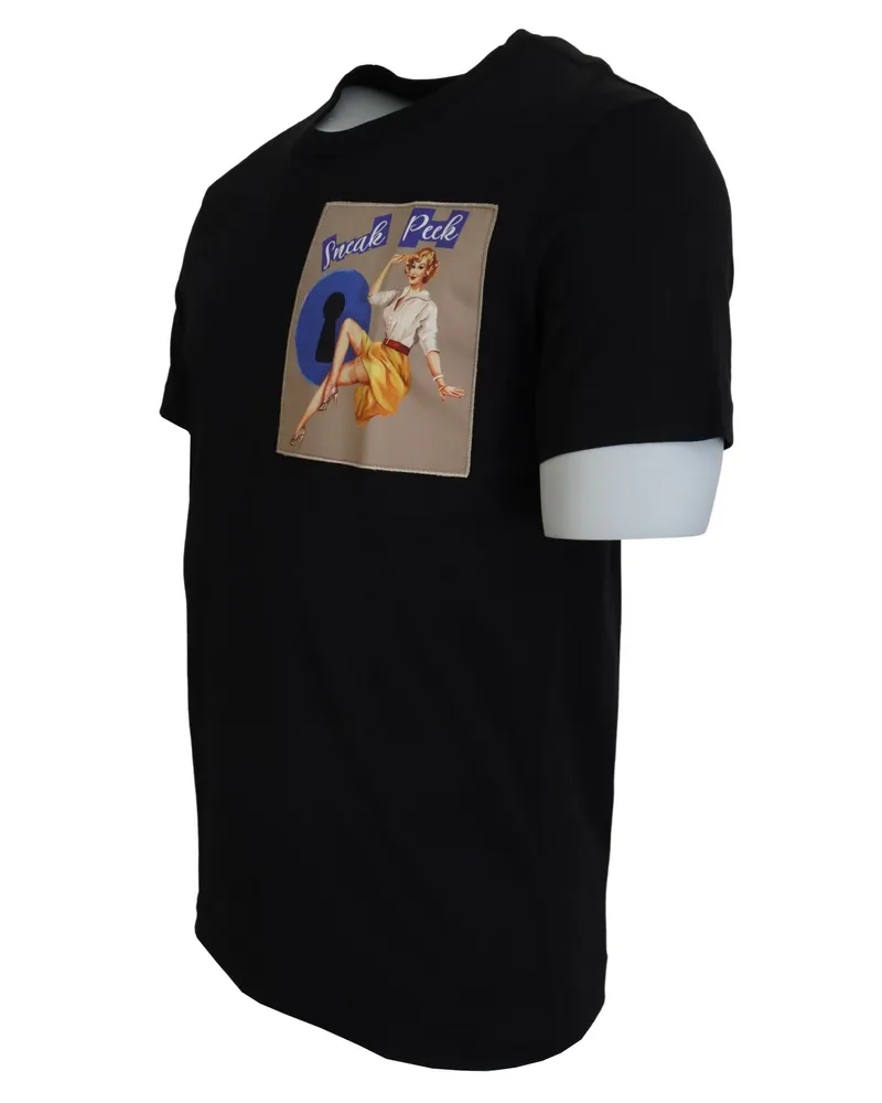 Dolce & Gabbana Men Black Sneak Peek Cotton Short Sleeve T-Shirt Black