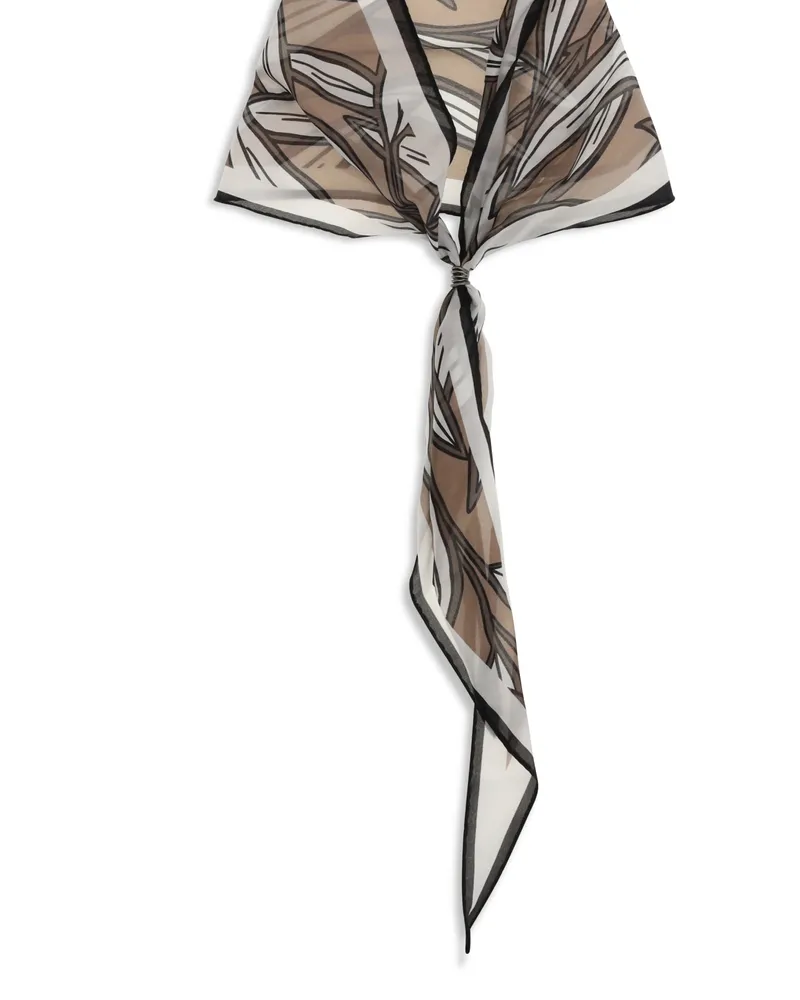 Brunello Cucinelli Silk Tropical Print Bandeau — Tobacco Tobacco