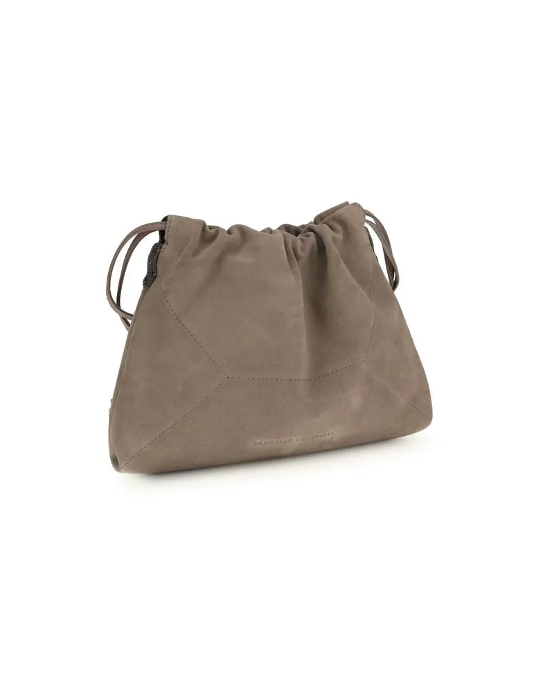 Brunello Cucinelli Women's Calf Leather Drawstring Clutch Beige Bos Beige