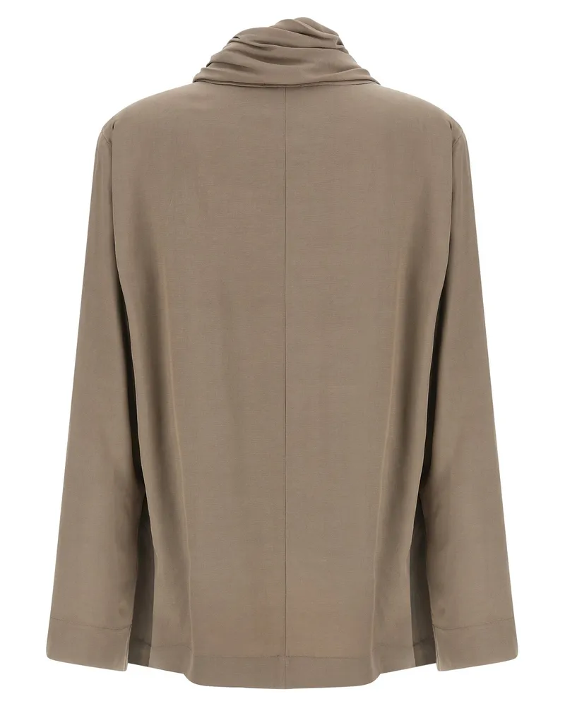 NUDE Draped Scarf Panel Blouse — Dove Gray Dove