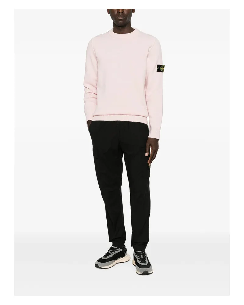 Stone Island Signature Compass Patch Crew Neck Sweater — Pink Pink