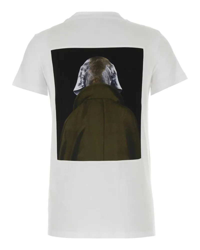 Max Mara Women White Cotton Calca T-Shirt Fondo Bianco Wegman Cappotto Kaki Scuro Exterior Exterior: T-shirts And Polos White