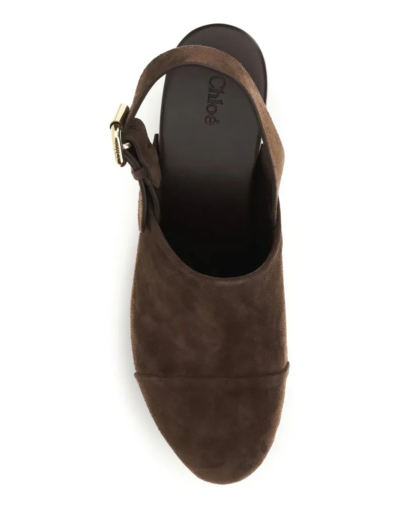 Chloé Women's Wedge Clogs Jeannette Chocolate Brown Calf Leather Sandal Brown
