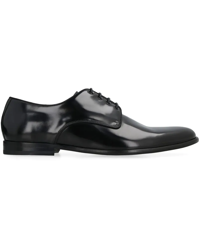 Dolce & Gabbana Men's Calfskin Lace-Up Derby Shoes Black Flat Black
