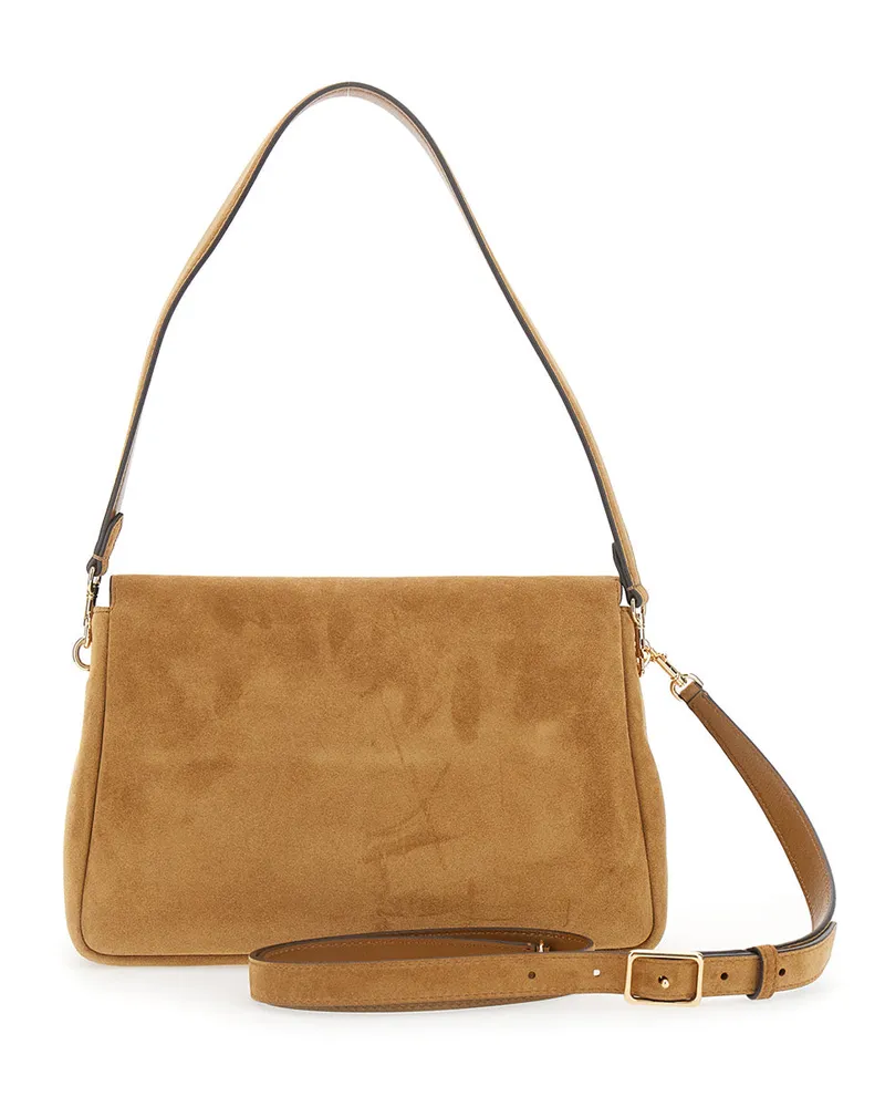 Tory Burch Women's Shoulder Bag Charlie Medium Suede Brown Brown