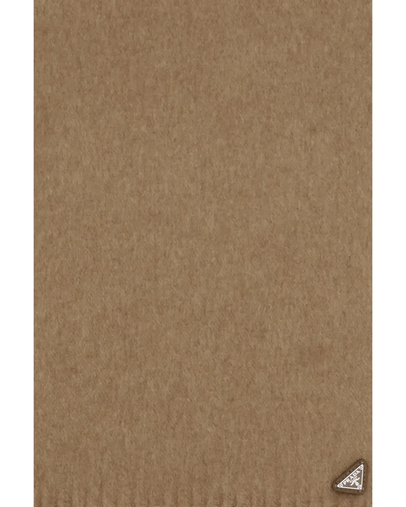 Prada Silk and Cashmere Fringed Scarf — Camel Camel