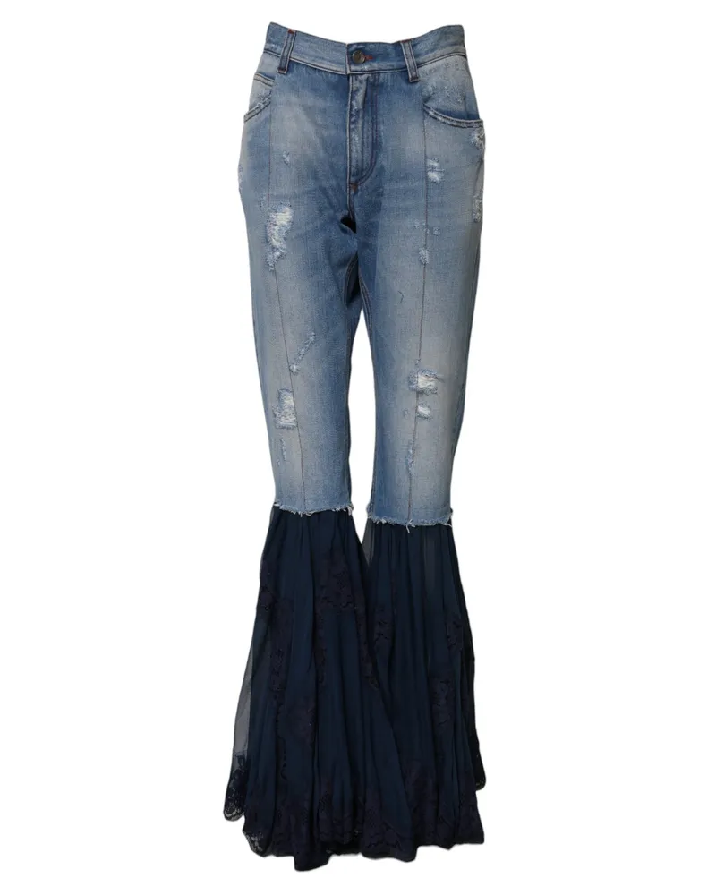 Dolce & Gabbana Women Blue Cotton High Waist Flared Denim Jeans Nylon Viscose Clothing Blue
