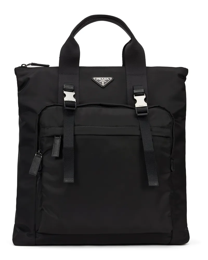 Prada Men's Tote Bag Re-Nylon & Saffiano Leather, Black Polyamide Black