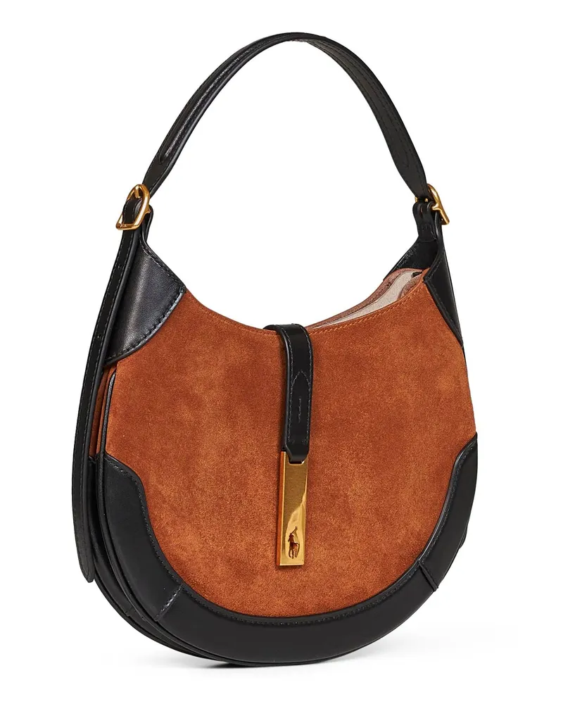 Ralph Lauren Women's Shoulder Hobo Bag Toffee-Black Brown Calf Leather Brown