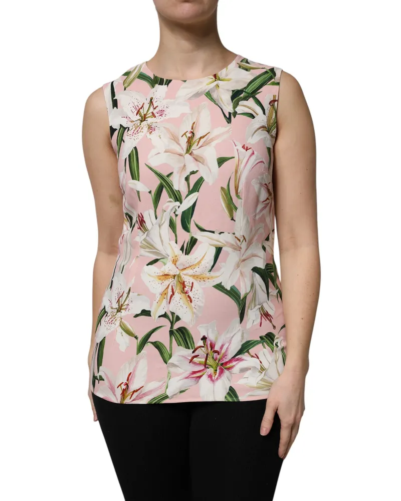 Dolce & Gabbana Women's Multicolor Floral Print Round Neck Tank Top Viscose Elastane Pink
