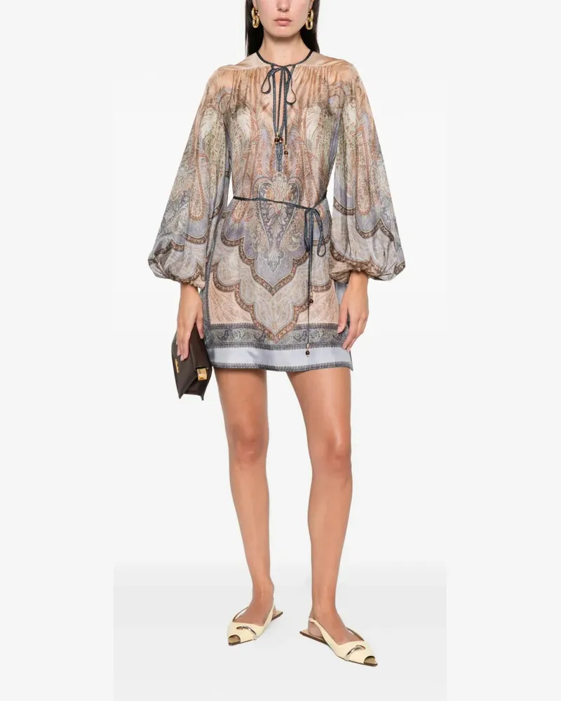 Zimmermann Women's Wanderlust Tie-Neck Mini Dress Ss26 W Beige