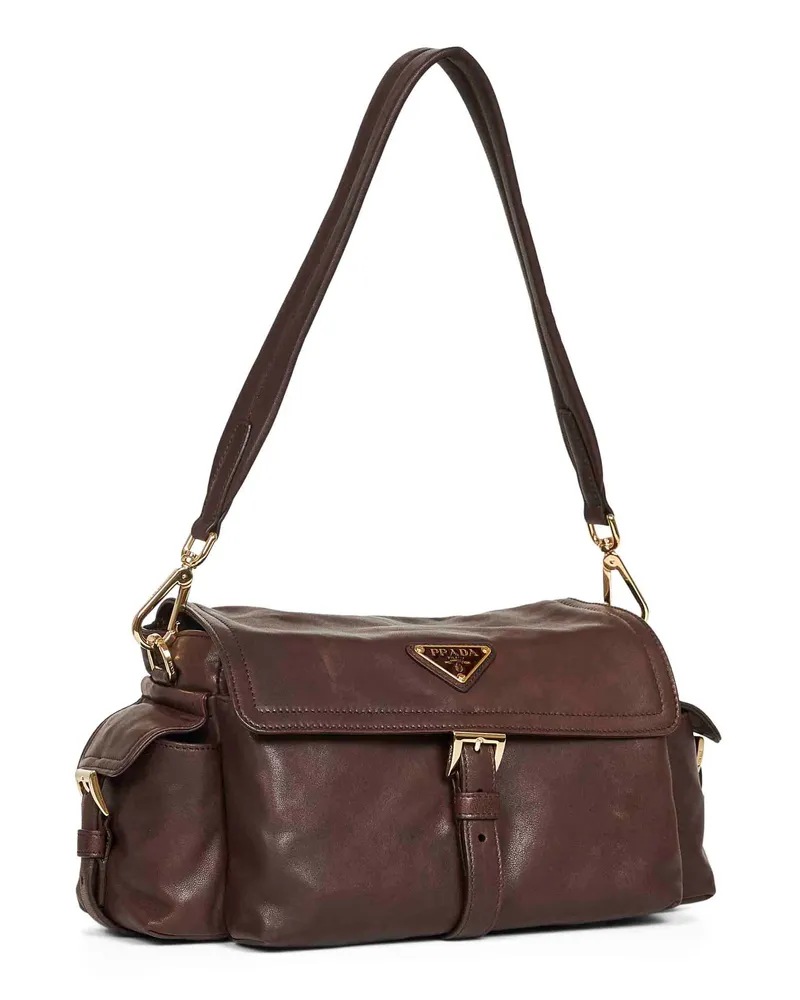Prada Women's Shoulder Bag Explore Brown Nappa Leather Lambskin Handbags Hand Brown