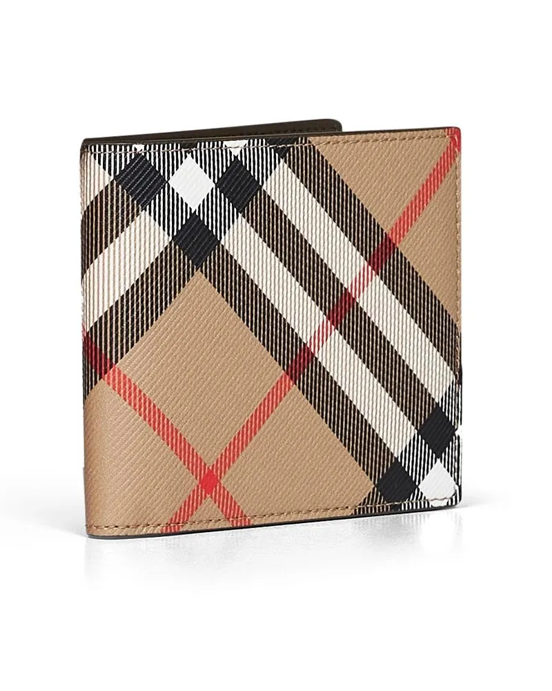 Burberry Men's Bi-Fold Wallet Sand Beige Check Polyurethane & Cardholders Beige