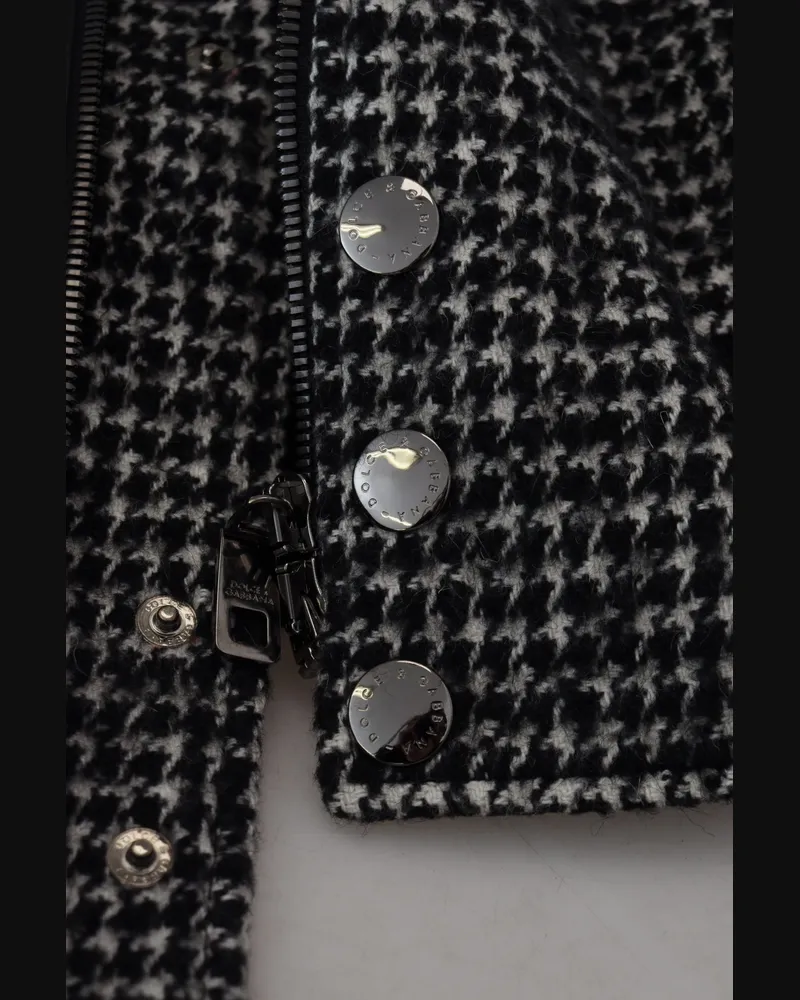 Dolce & Gabbana Men's Black Houndstooth Polyester Bomber Jacket Leather Clothing Black