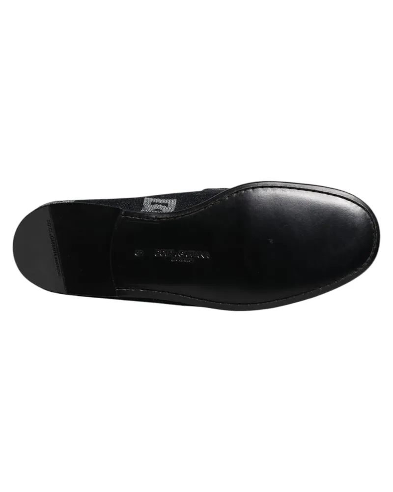 Dolce & Gabbana Men's Blue Logo Cotton Loafers Formal Dress Shoes Elastane Blue