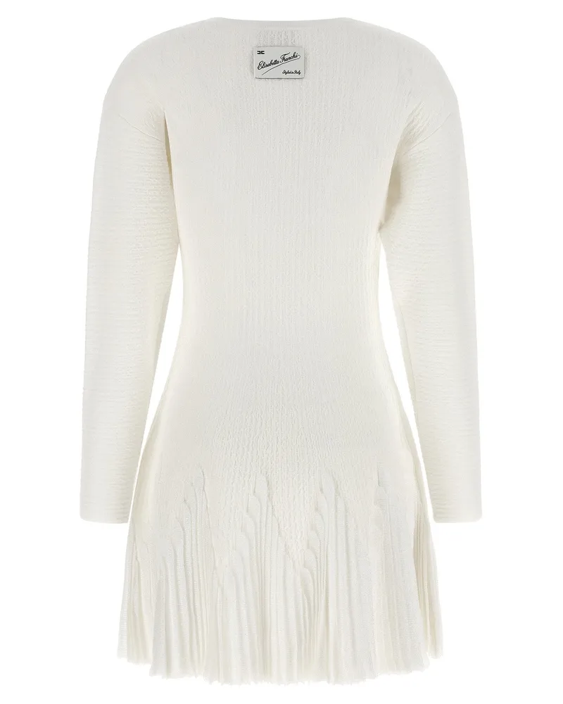 Elisabetta Franchi Ribbed Knit Pleated Dress — White White