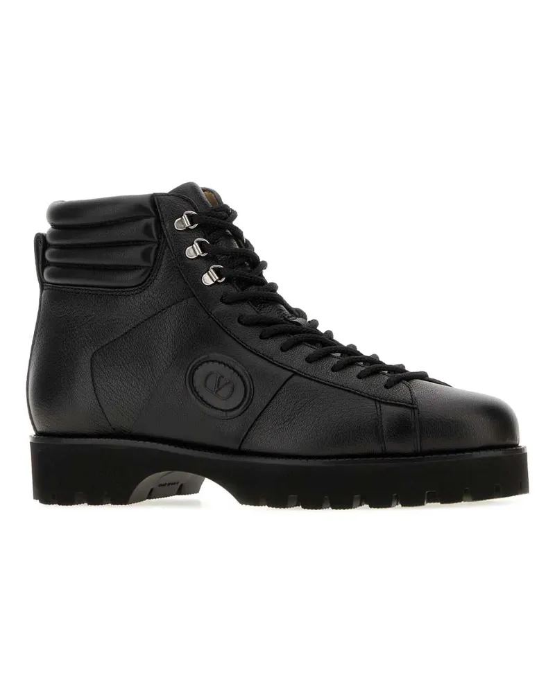 Valentino Garavani Men's Black Leather Vlogo Signature Ankle Boots Nero Stivali Black
