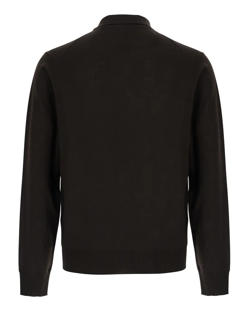 Emporio Armani Long-Sleeved Wool Polo Shirt — Brown Brown