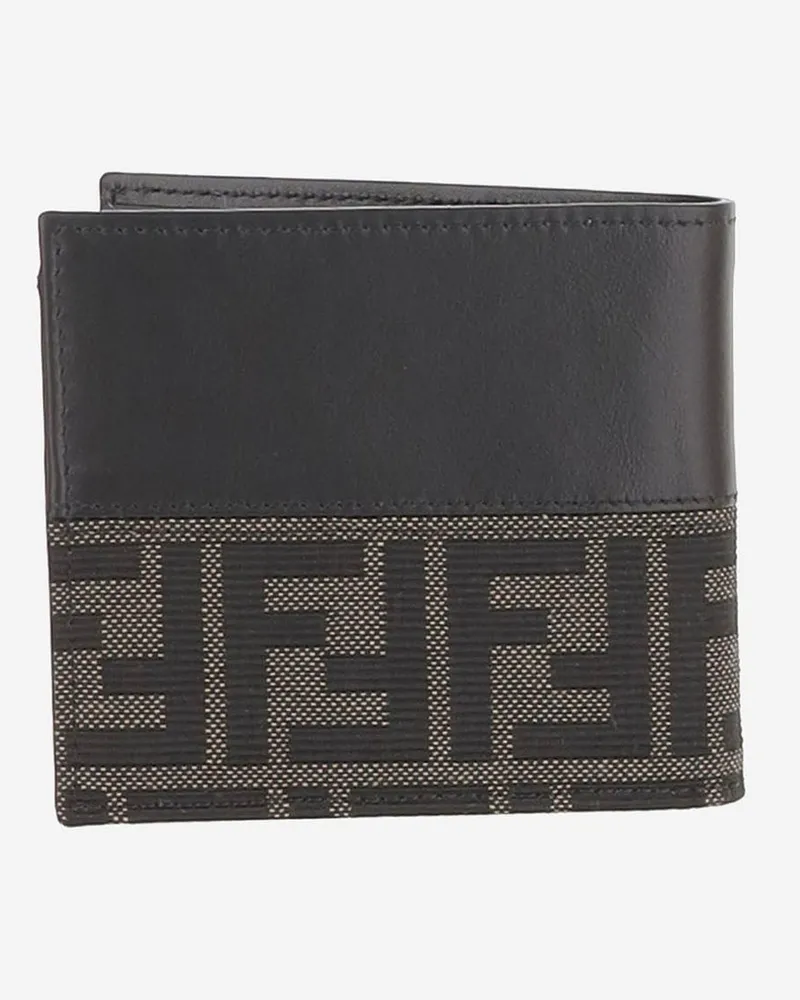 Fendi Men's Wallet Ff Jacquard Fabric And Leather Black Calfskin & Cardholders Black