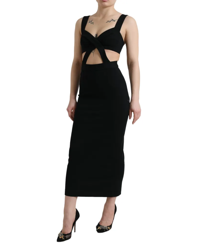 Dolce & Gabbana Women's Black Cut Out Sleeveless Bodycon Midi Dress Viscose Nylon Elastane Black
