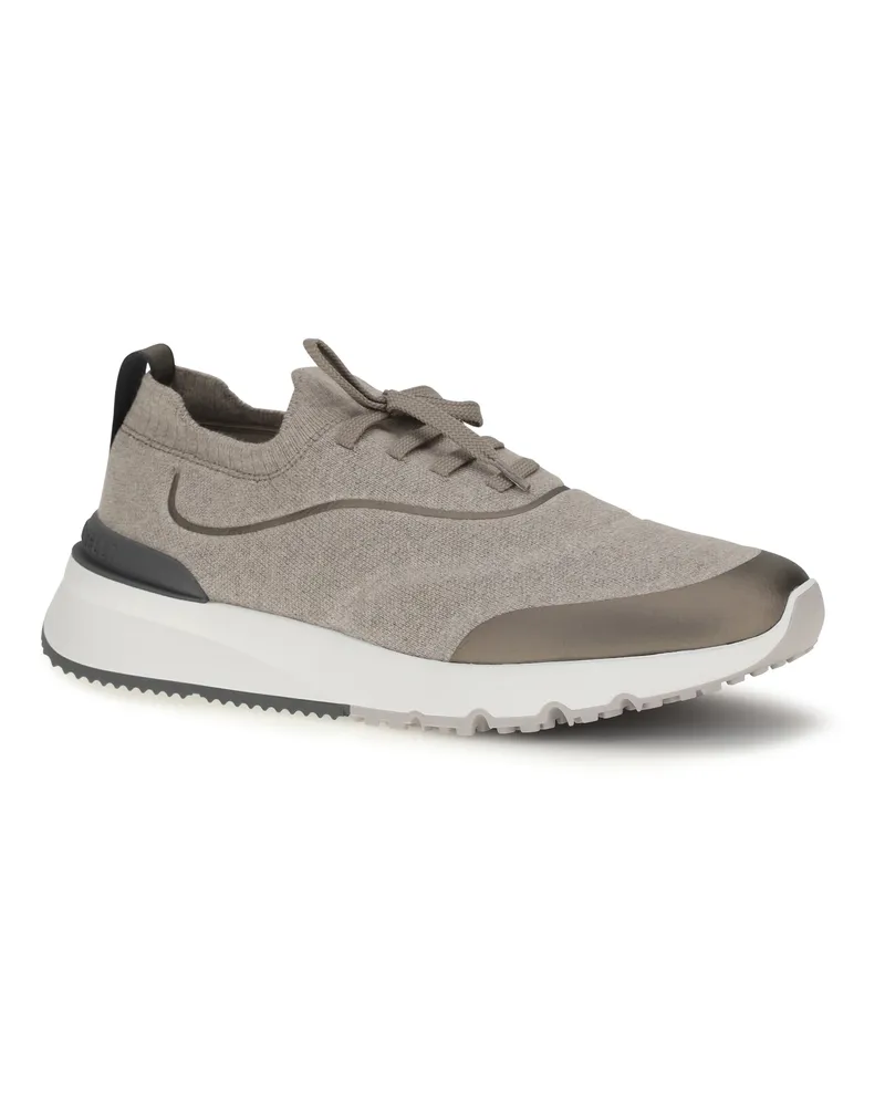 Brunello Cucinelli Techno Cotton Knit Sneaker — Brown Brown